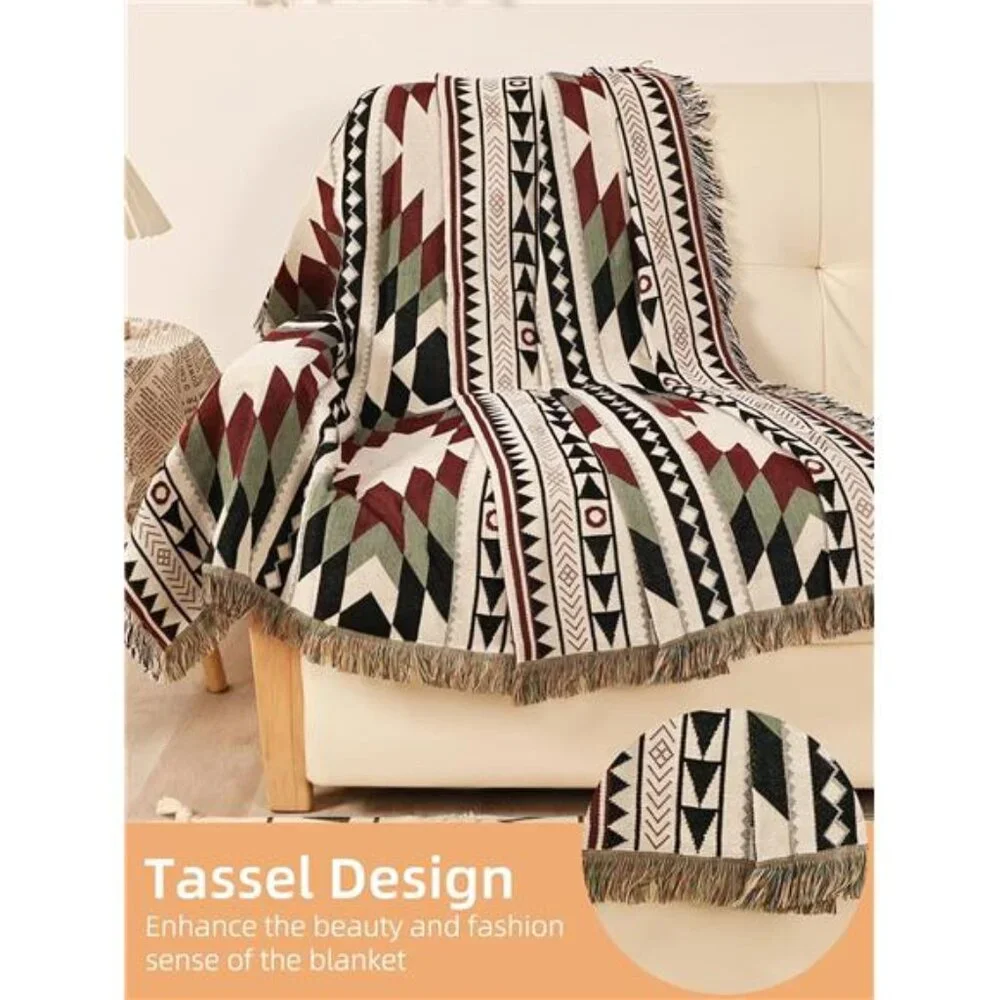 Boho Throw Blanket Reversible Cotton Tapestry Hippie Room Decor